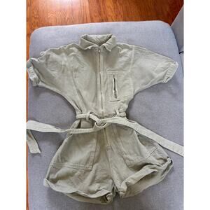 Denim Co. / Primark Green Utility Zip-Front Romper • Size 0